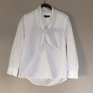 JCrew 100% Cotton White Neck Tie Long Sleeve Top